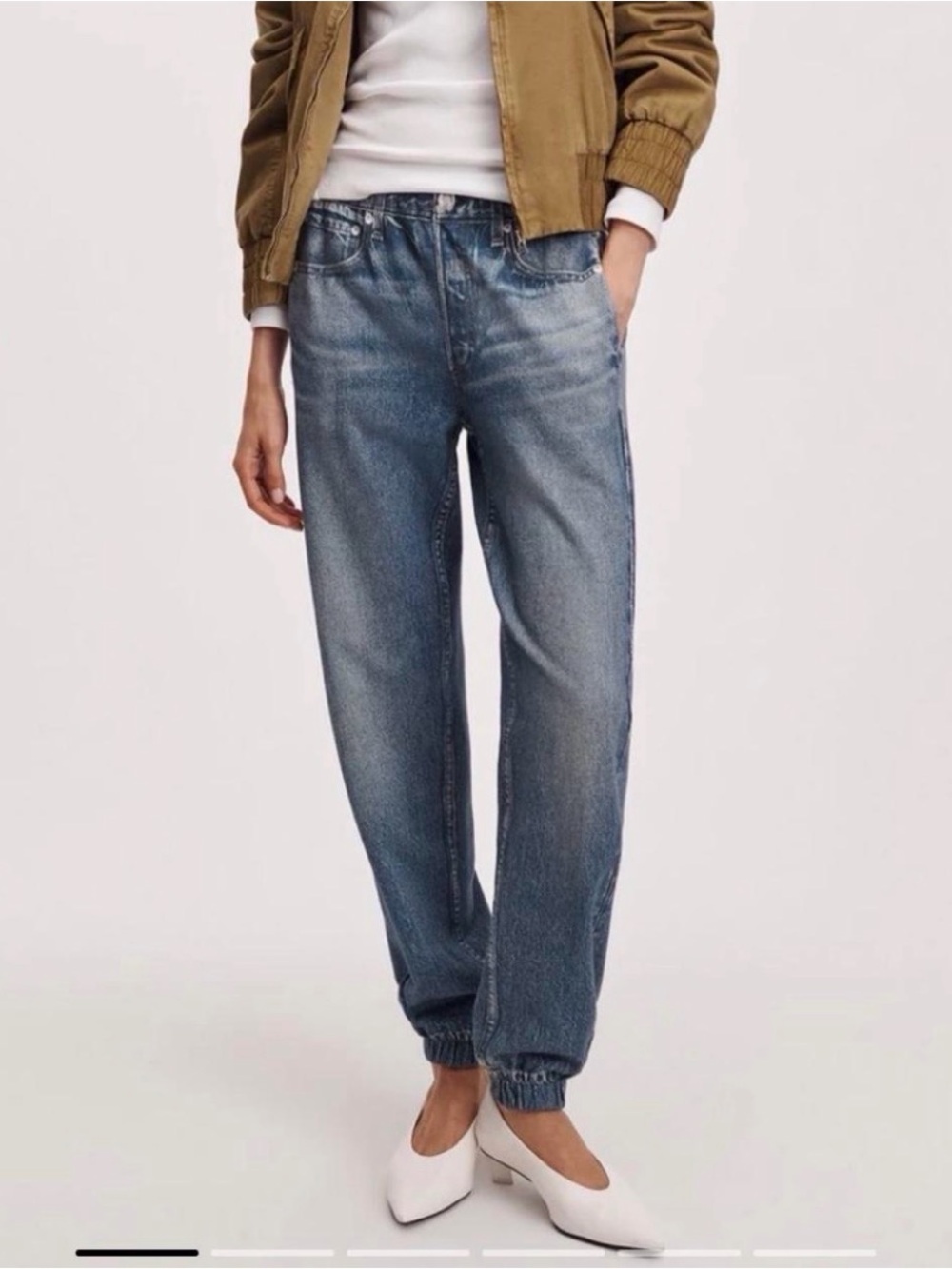 rag & bone Women’s Medium Blue Boyfriend Elastic-Hem Jeans